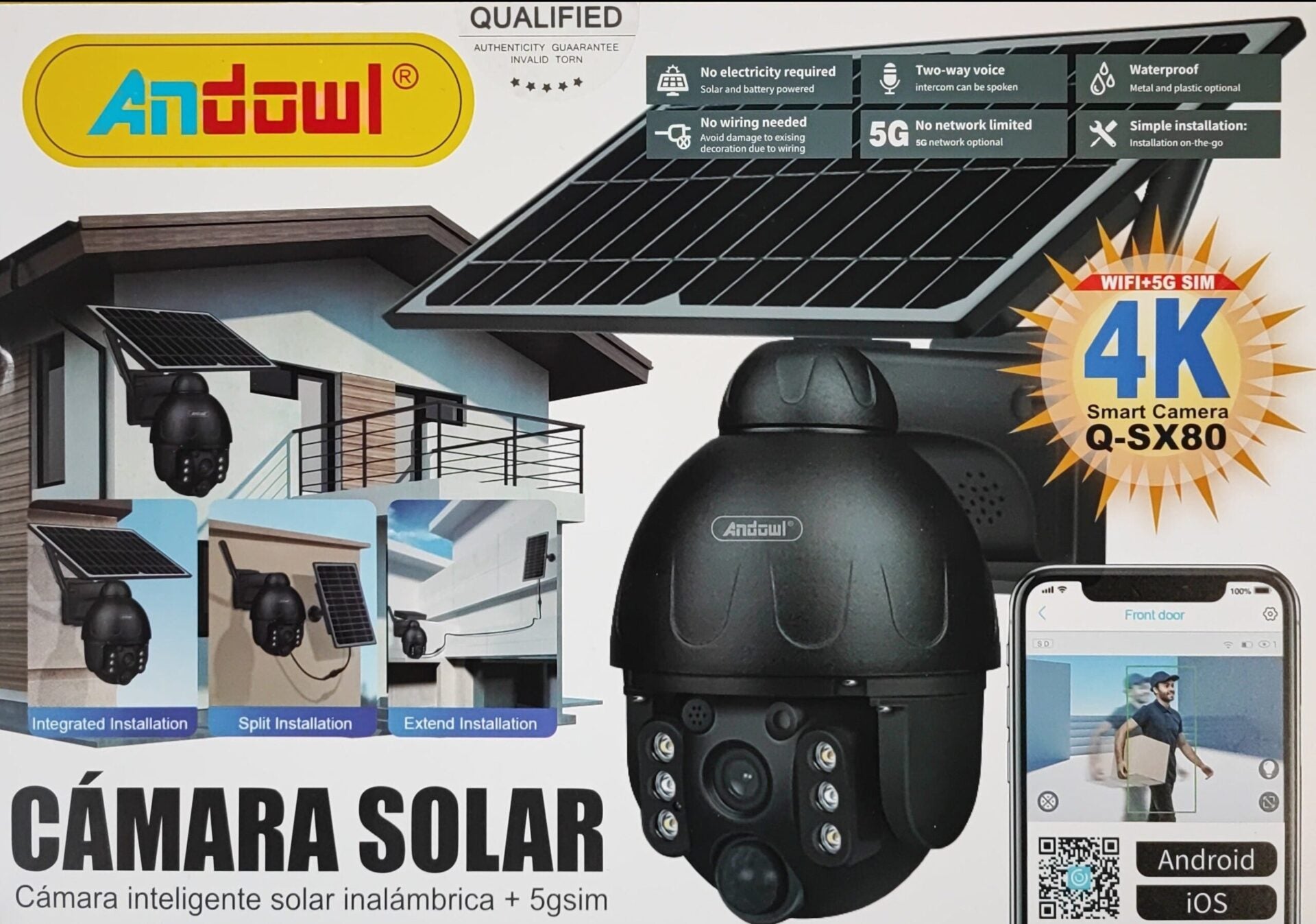 Andowl Q-SX80 Solar 4K HD Wifi+5G Outdoor Smart IP PTZ Camera – High-Quality Surveillance Camera with Wifi and PTZ Functionality