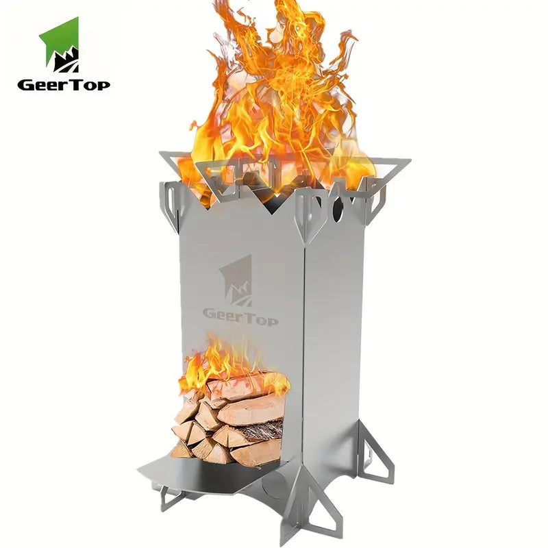 GEERTOP Stainless Steel Wood Rocket Stove - Lightweight & Compact
