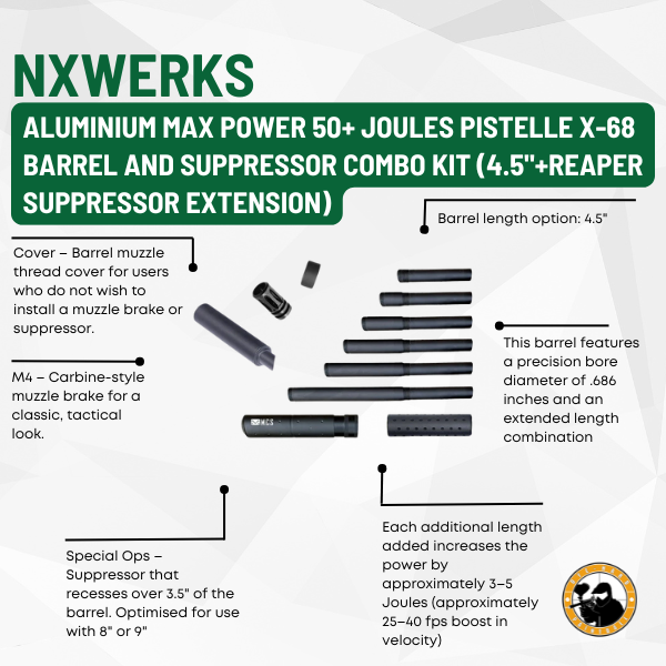 MCS Pistelle X-68 Reaper Suppressor 4.5-inch 50+ Joules