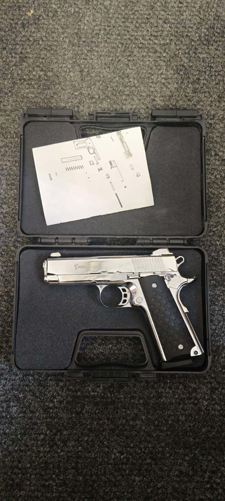 Kuzey 911W SXW Blank Firing Signal Gun - Silver/Black Grip/Silver Trim