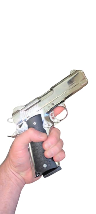 Kuzey 911W SXW Blank Firing Signal Gun - Silver/Black Grip/Silver Trim