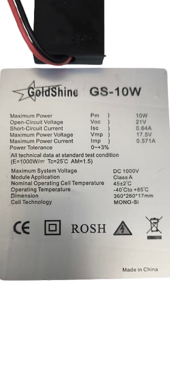 10W Solar Panel | Monocrystalline | 255 X 350 X 17mm with Crocodile Clips