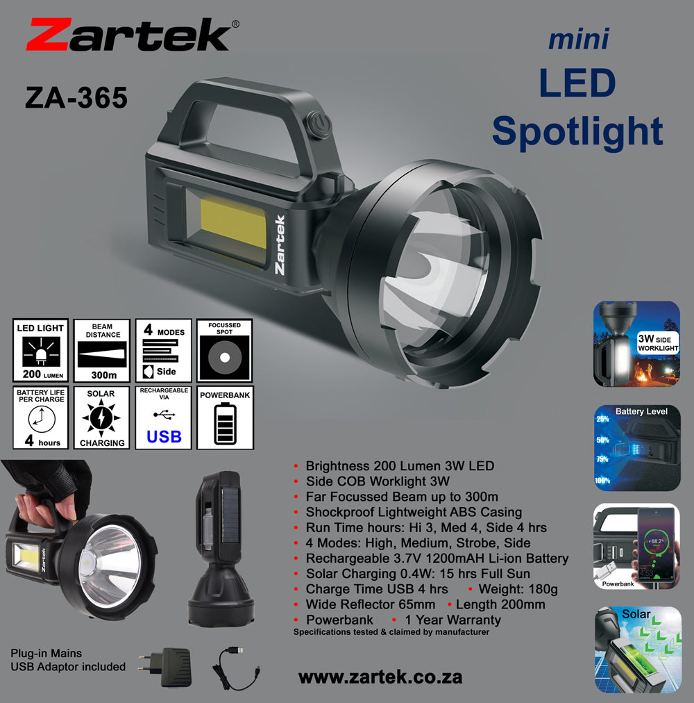 Zartek ZA-365 Rechargeable Mini LED Spotlight