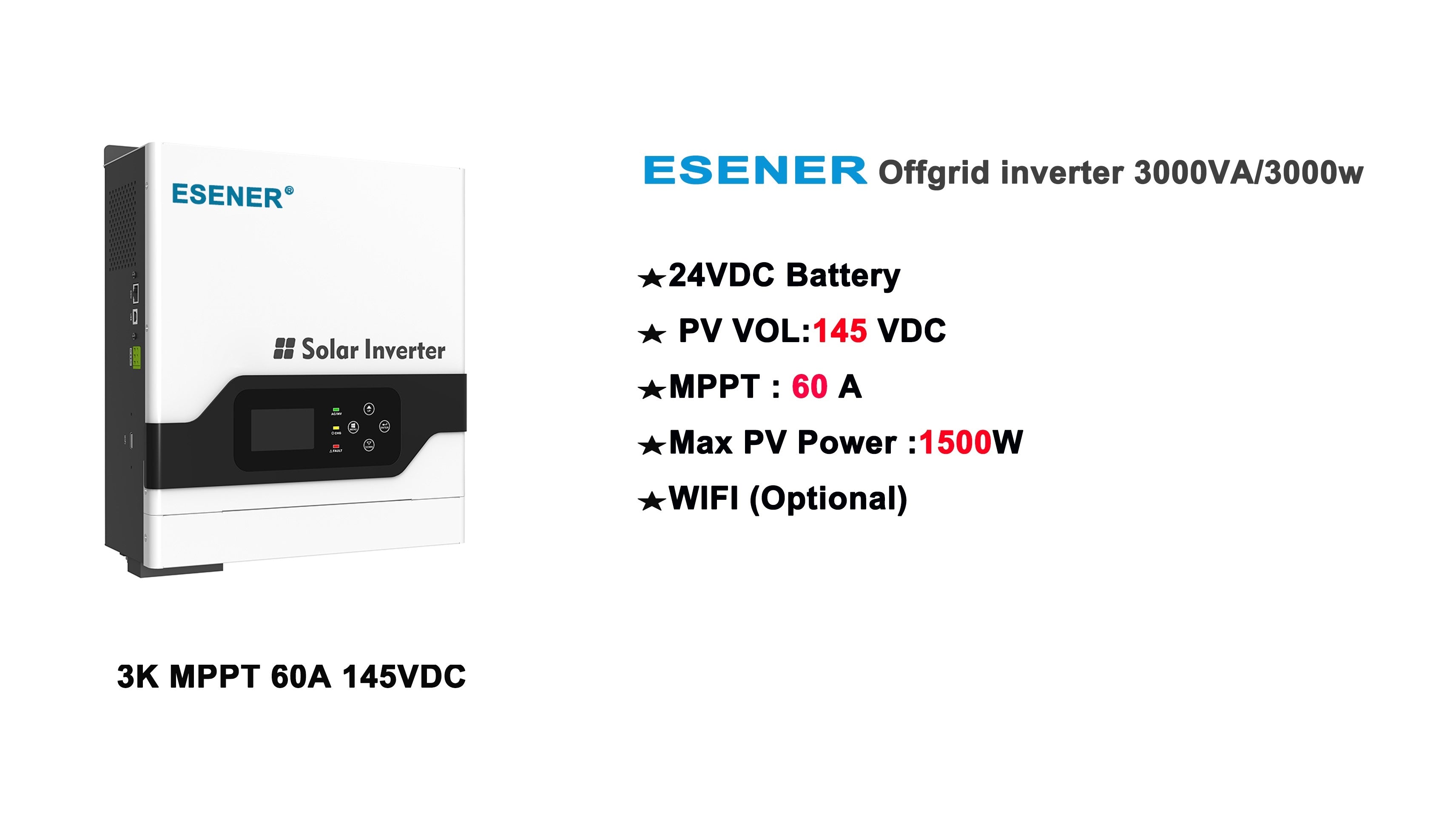 ESENER 3KW Inverter 24V | MPPT 80A