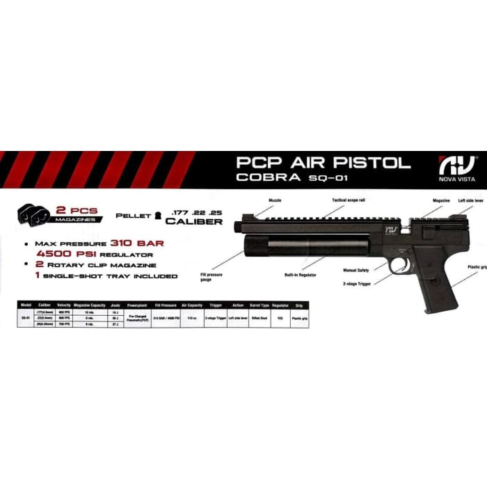 Nova Vista SQ-01 Cobra Pistol with Black Grip - Regulated 4.5mm