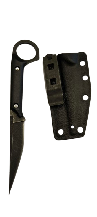 Fixed Blade D2 Stonewashed Ring Knife with Kydex Sheath