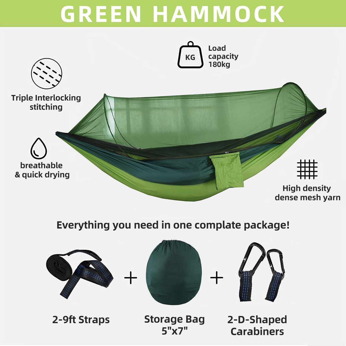 Portable Automatic Quick-opening Nylon Hammock with Mosquito Net-290x140cm