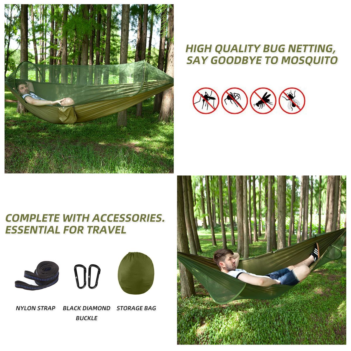Portable Automatic Quick-opening Nylon Hammock with Mosquito Net-290x140cm