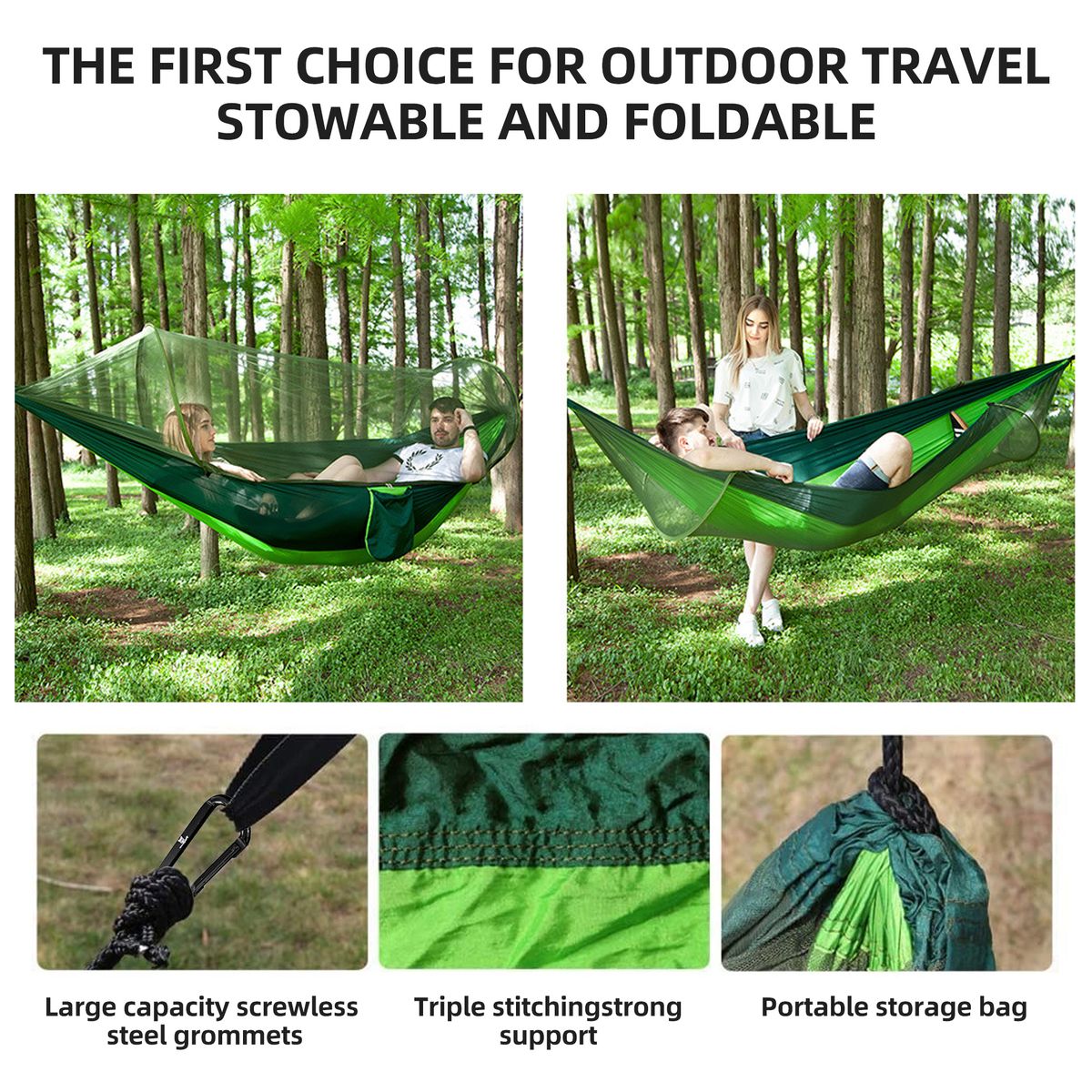 Portable Automatic Quick-opening Nylon Hammock with Mosquito Net-290x140cm