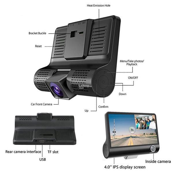 1080P Triple Dash Camera Vehicle DVR Dashcam