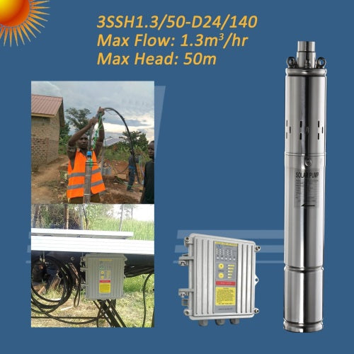 Solar Borehole Pump | 24V | 50m Max Head | Pumps 1300 L/H | 140W