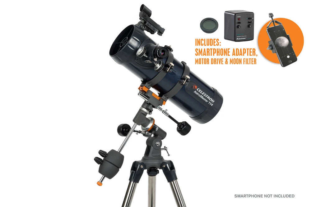 Celestron Astromaster 114EQ + Moon Filter & Smartphone Adapter