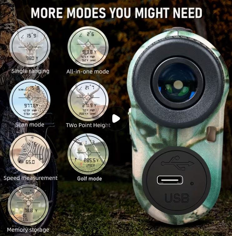 1000m Laser Distance Meter for Hunting & Outdoor Sports - USB Rechargeable