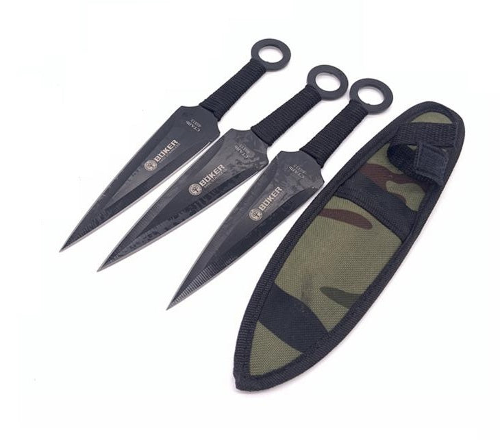 Fixed Blade Throwing Knife Set (3) with Camo Sheath