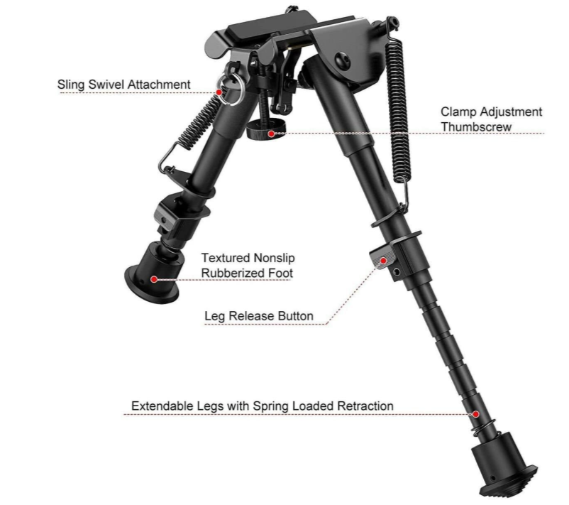 Folding Spring Bipod For Air Rifle | 5.9" to 8.3"