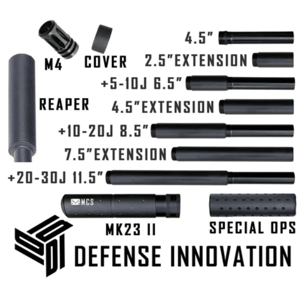 Defense Innovation 11.5″ Barrel + 7.5″ Extension Barrel + 4.5″ Reaper Suppressor (Stainless Steel)