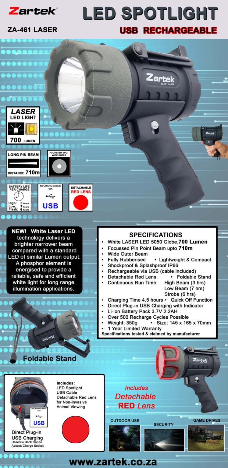 Zartek Led Spotlight | 700 Lumen Rechargeable | ZA-461 LASER