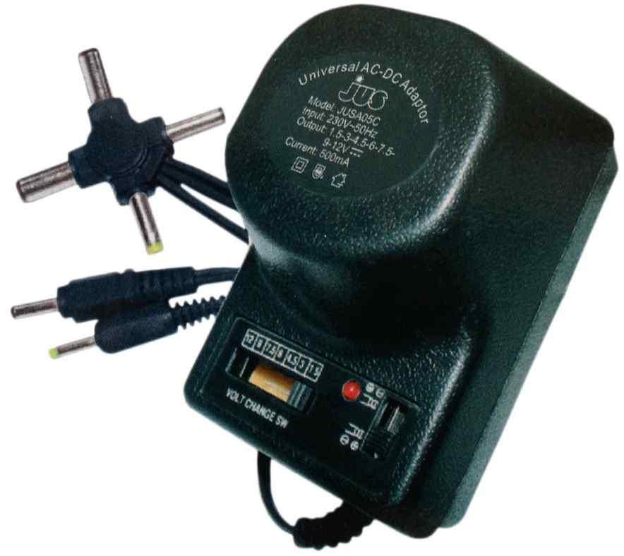 500mA universal AC/DC adaptor (Select Voltage:1.5 3 4.5 6 7.5 9 12 Vol