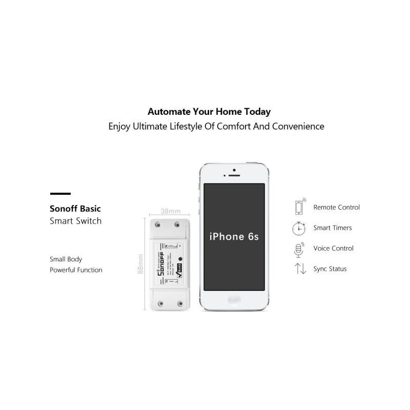 Sonoff Basic WiFi Smart Switch (compatible with Google Home/Alexa) - Choose Pack Size