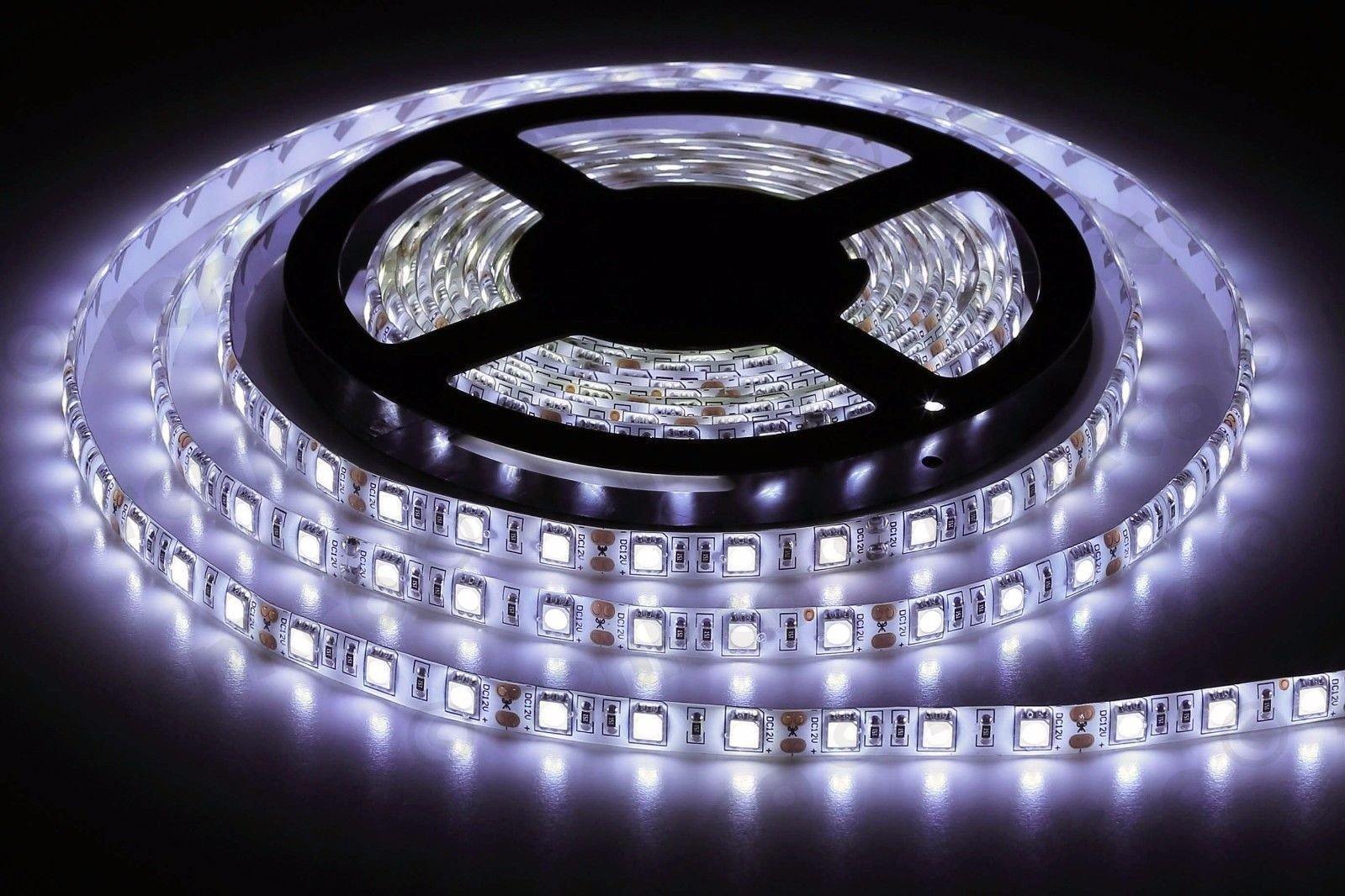 5m Roll Cool White 12v Led Strip Lights | With Power Supply Plug | 3528 Led - Security and More