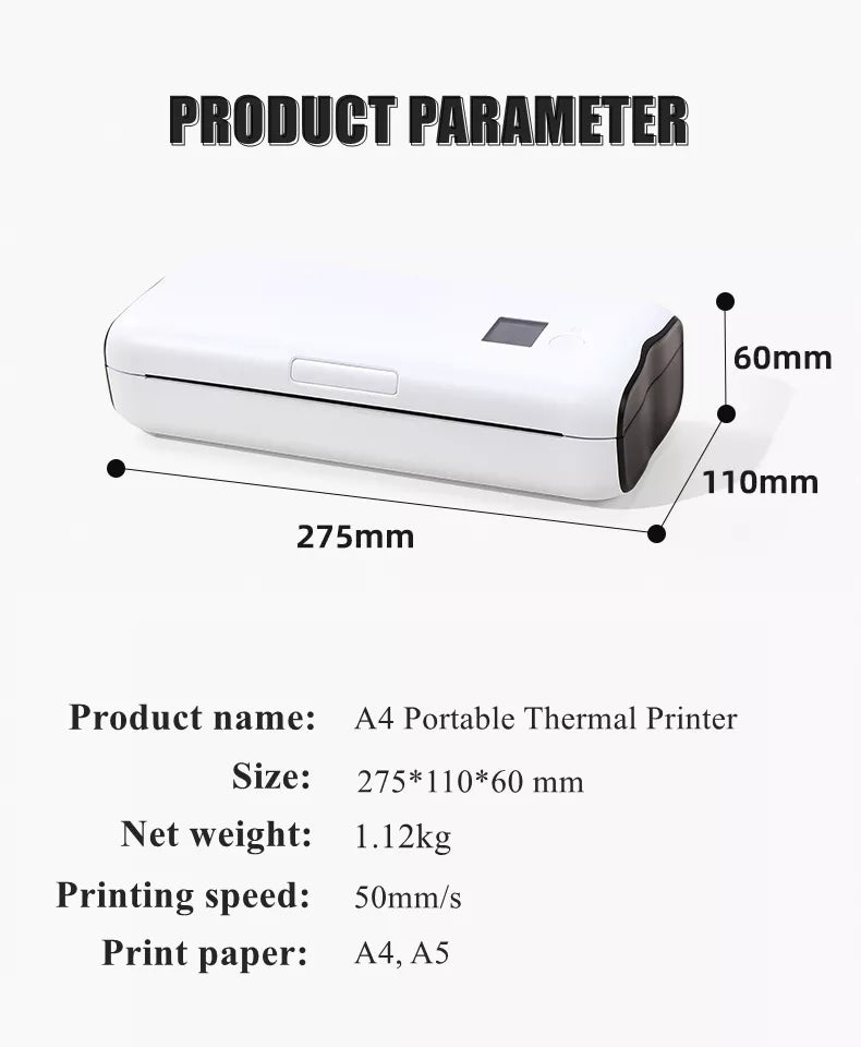 A4BT Thermal Mini Portable Printer Mobile Wireless All-in-one Printers A4 for Small Business