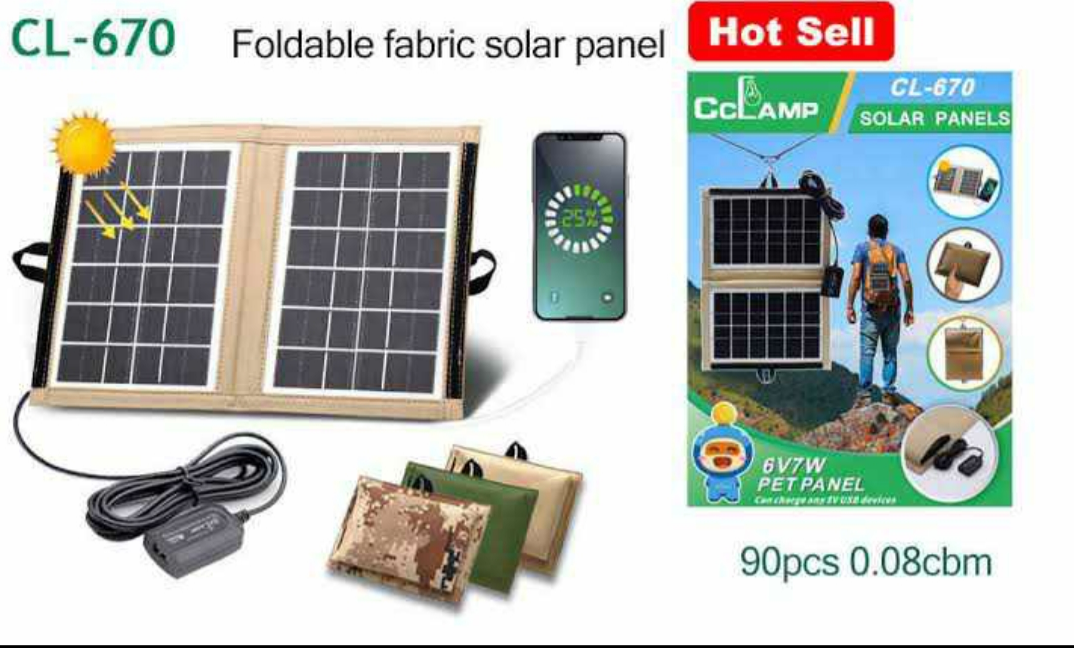 6V 7W Portable folding Solar Panel woth USB Port