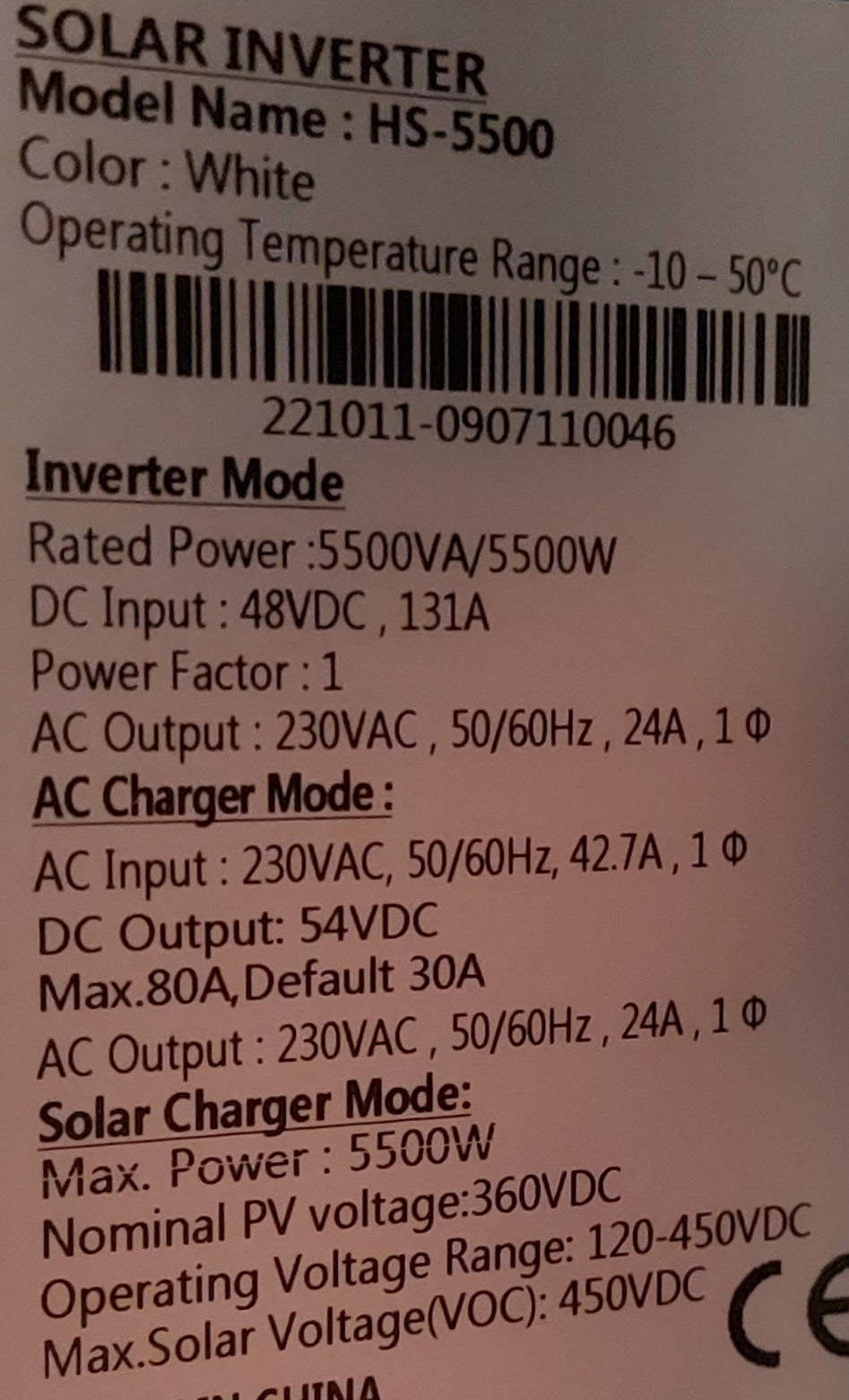 Hoselect 5.5KW Inverter with 80A MPPT Charger