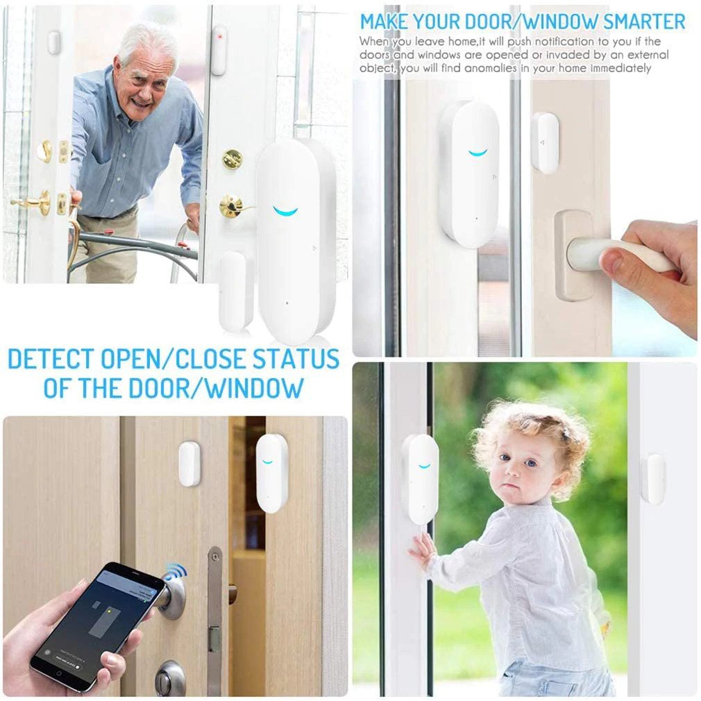 WiFi Wireless Door Window Sensor,TUYA Smart Alarm, Home Security Alarm System, Compatible with Alexa, Google Home, Siri